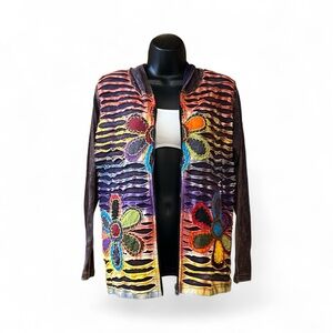 India Boutique Colorful Nepal Cut Jacket with Appliqué NWT